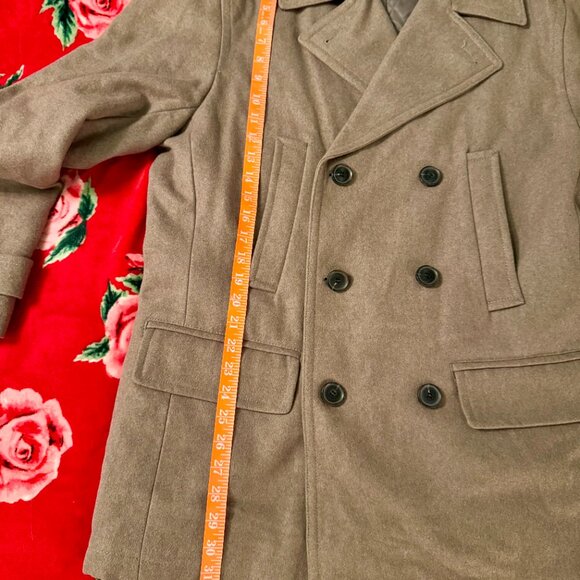 Michael Kors Delta Wool-Blend Faux-Leather-Trim Peacoat Men’s Large Brown - Picture 4 of 16